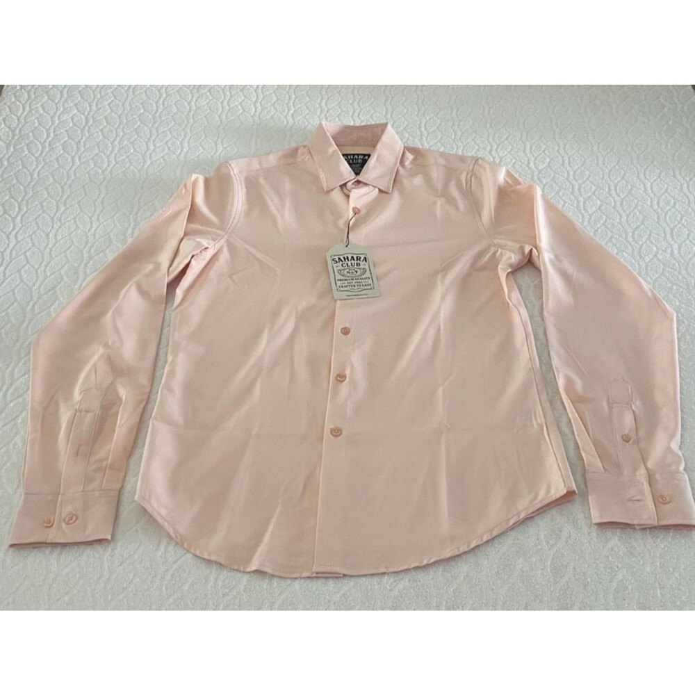SAHARA CLUB Sz S Button-Down Men's Long Sleeve Peach Light-Peach
